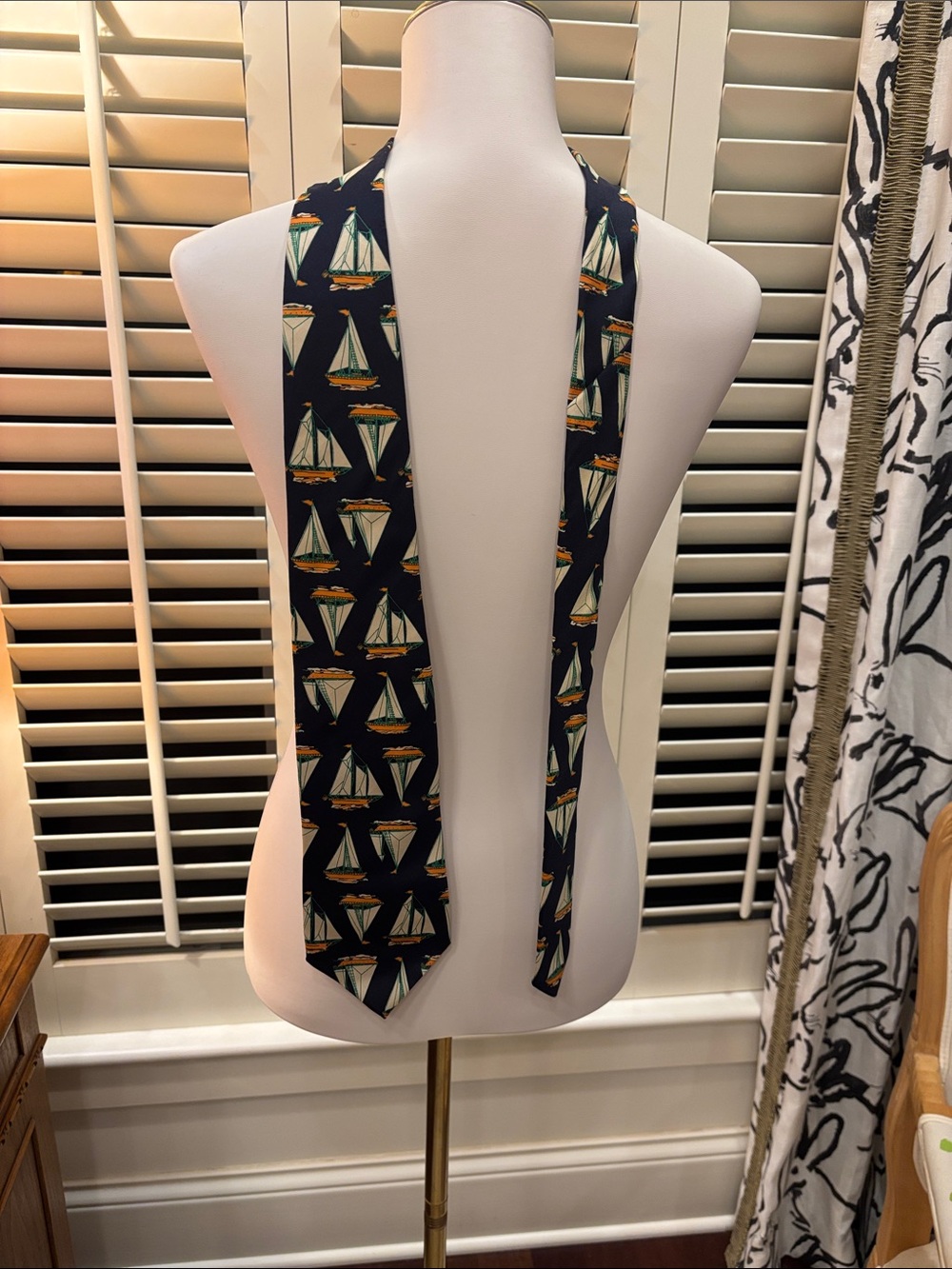 Ralph Lauren Navy Tie with Multicolor Sailboat Motif